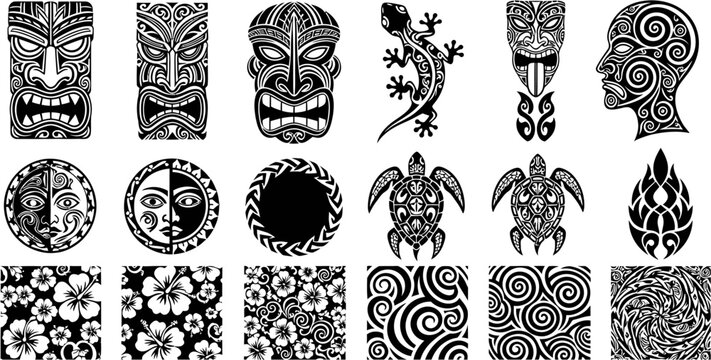set of vintage Polynesian tribal tattoo design
