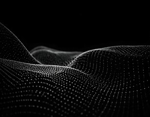 An abstract rendering, featuring undulating patterns created from white dots on black