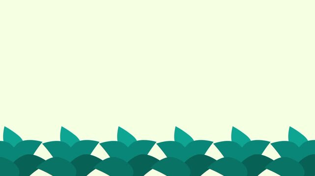 A row of small green leafy plants grows along the bottom edge of a light cream background creating a simple decorative border of nature themed shapes