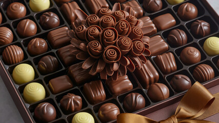 Obraz premium Elegant assortment of gourmet chocolates in an elegant box