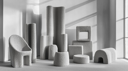 Modern Sculptural Furniture Arrangement in Neutral Tones