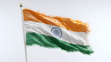 Indian flag waving in the wind with vibrant orange, white, and green colors