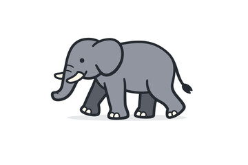 Fototapeta premium Cute cartoon elephant with tusks on white background