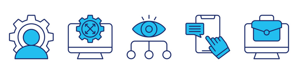 management role icon set collection, for business control concept with icons executive, control, supervision, interaction, job. simple vector blue style illustration