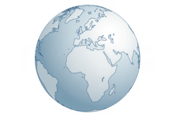 Blue and white globe earth geography isolated on a transparent background