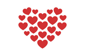 A large heart shape is formed from many smaller red hearts.