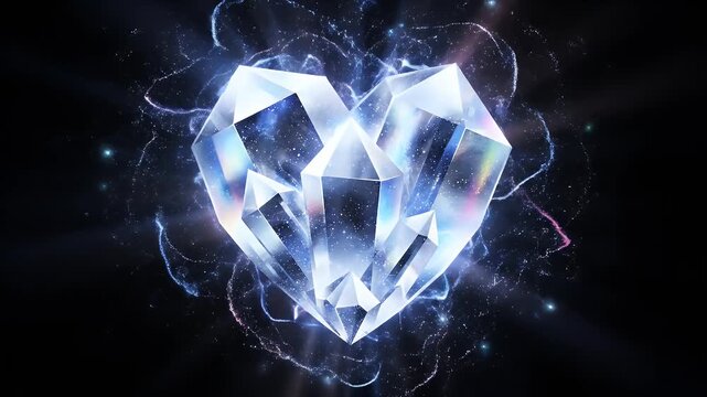 Crystal Heart Forming from Light Trails on Black Background Glowing Abstract Animation Loop for VJ Visuals and