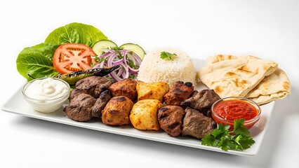 Gourmet Meat Platter with Rice and Flatbread