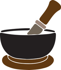 Mortar and pestle with knife isolated on transparent background