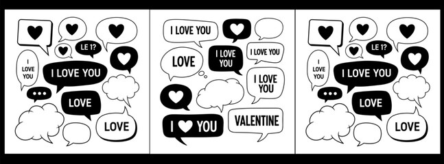Valentine's day vector illustration with hearts and love speech bubbles