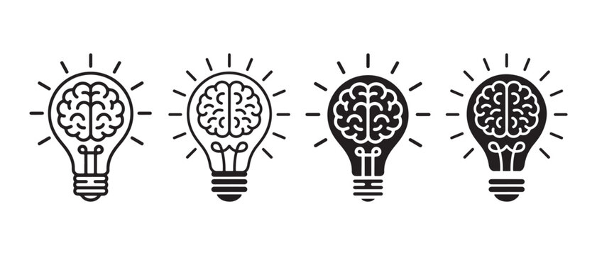 Light bulbs with a brain inside symbolizing ideas and intelligence.