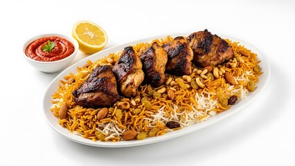 Delicious Grilled Chicken with Spiced Rice and Sauce