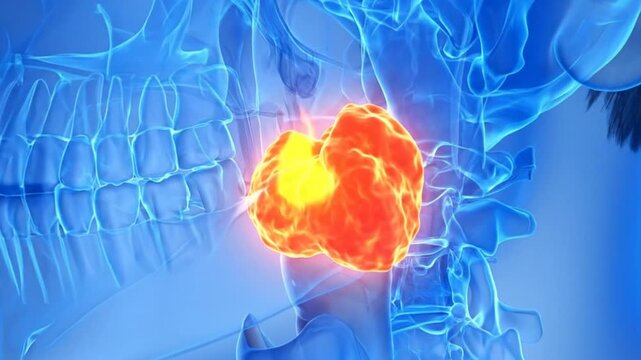 Medical illustration showing a tumor in the neck area, highlighting potential health concerns.