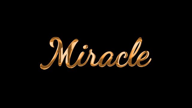 Miracle Animated Text in Gold Color. Transparent background. 4K resolution