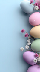 Row of colorful eggs with flowers in between