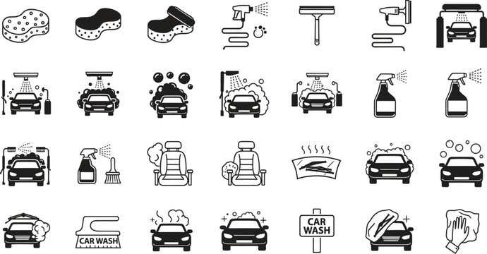car wash icons and symbols for cleaning and maintenance