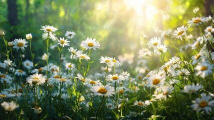 A sunlit field of daisies captures the essence of natural beauty and seasonal renewal. 