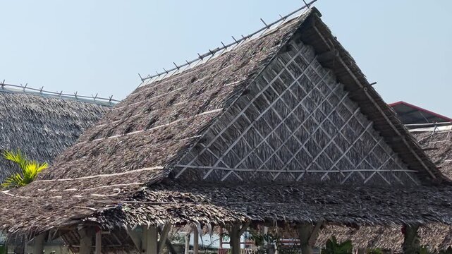 Close up of thatch roof. Roof made from dry grass.