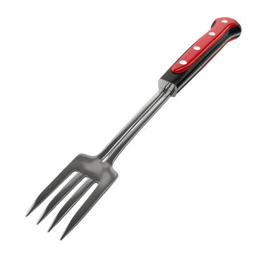 Garden tool for turning soil with a red handle