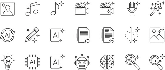 line icons for technology and media concepts