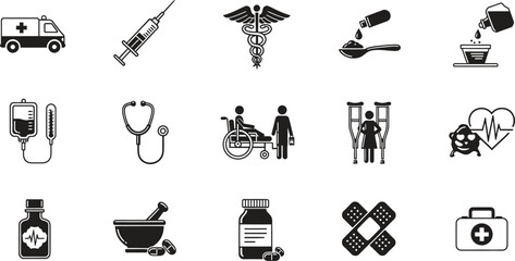 Medical icons and symbols for health care and medicine