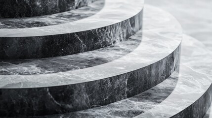 Elegant Black Marble Steps with Smooth Curved Edges and Textures