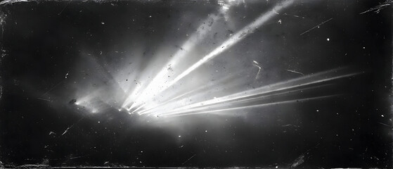 Black and white film overlay with light leaks scratches and grunge texture on dark background creative abstract style