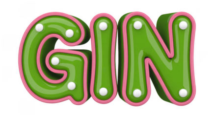 Green and Pink Neon Sign with the Word Gin letters isolated on a transparent background