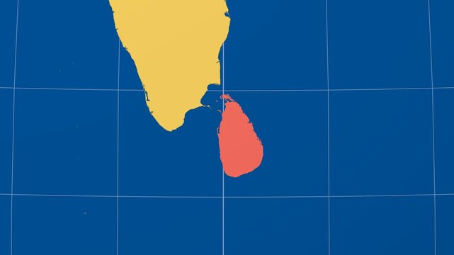 Sri Lanka on Globe. Animated zoom into the country in Ocean Blue Golden Yellow color palette. Sri Lanka logo animation. Map with meridians, parallels. Alive video.
