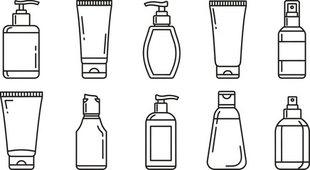 set of cosmetic product bottles and tubes