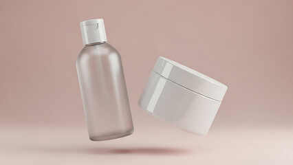 Minimal glass cosmetic bottle and jar mockup for skincare branding and packaging design. Clean, modern, and versatile for beauty marketing visuals.