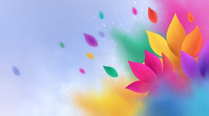 Colorful Abstract Floral Explosion With Floating Petals And Sparkles On Soft Gradient Background