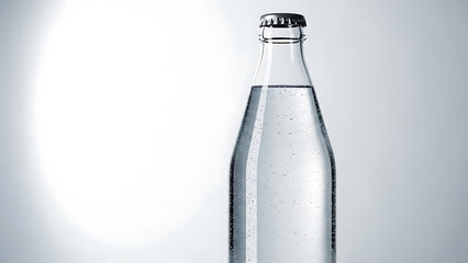 Clean glass bottle mockup suitable for beverage branding, water packaging, cosmetic containers, and minimalist product presentation.