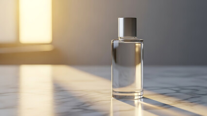 Elegant cosmetic bottle mockup with soft natural lighting for skincare branding, beauty advertising, and premium product presentation.