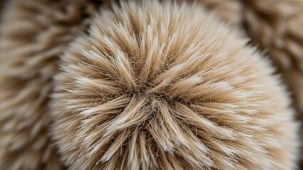 Soft and fluffy teddy bear fur texture close up with warm beige tones and gentle lighting