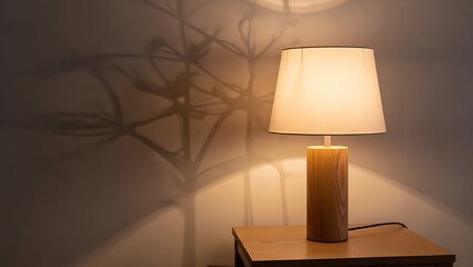 Warm cozy interior background with table lamp lighting, perfect for lifestyle branding, home decor visuals, and atmospheric design.