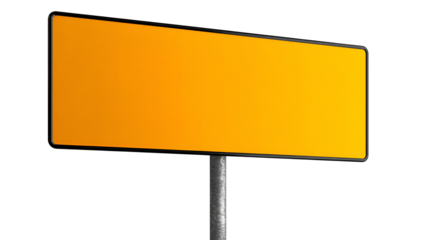 Vibrant orange empty sign board on a sturdy metal post ready for your custom message against a dark background