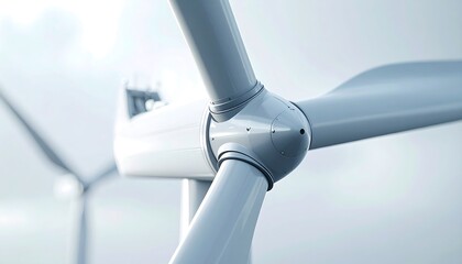 Wind Turbine Close-up: Blades of a wind turbine gracefully rotate against the serene sky, symbolizing sustainable power generation. 