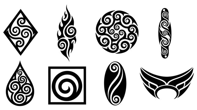 set of vintage Polynesian tribal tattoo design