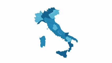 A stylized map of Italy divided into regions with varying shades of blue