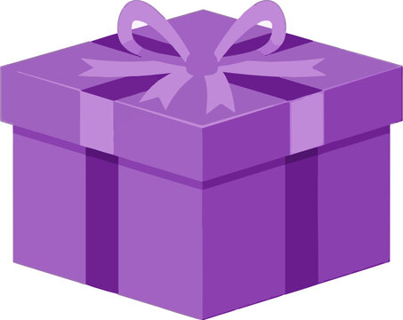 A purple gift box with a ribbon and bow tied on top