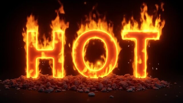 burning hot text word on fire