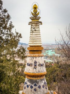 Pillar in Four Great Regions temple located on Longevity Hill in Summer Palace in Beijing, capital city of China