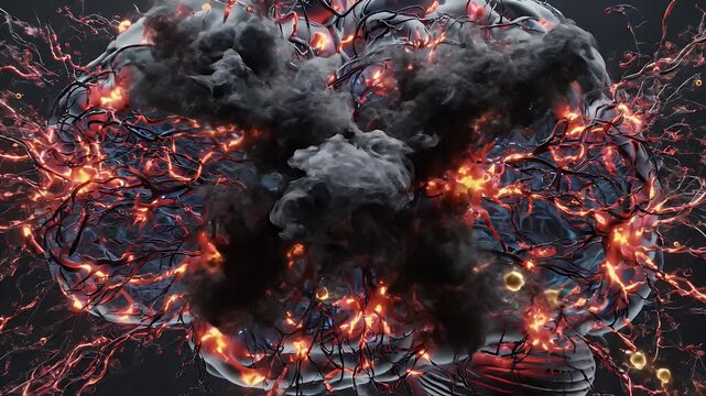 Hyperparathyroidism Medical Animation with Brain and Nerve Connections in Dark Blue with Orange Light Spheres for