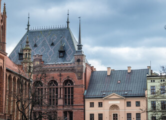 Obraz premium Old Town City Hall and Artus Manor on the main square of historic part of Torun city, Poland