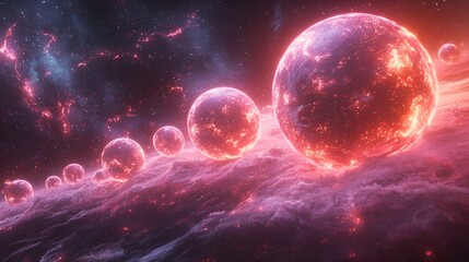 Fototapeta premium Glowing red planets in a nebula.