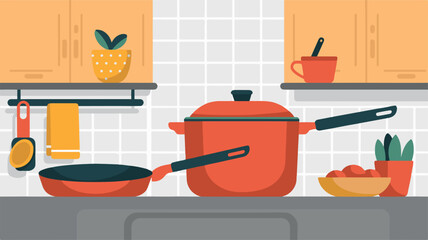 Kitchenware and cooking utensils illustrated in a flat, modern style, perfect for culinary or home organization themes