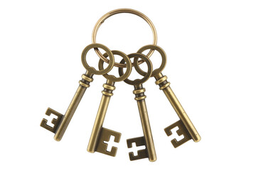 Set of vintage brass keys vintage keys old keys metal keys isolated on a transparent background