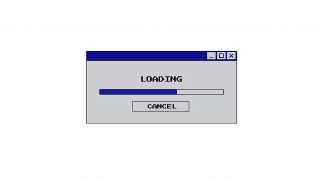 4K 90s Desktop UI Elements and Solid Blue Loading Dialog Box