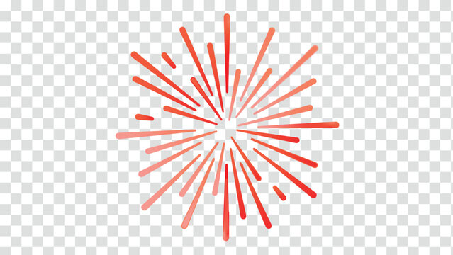 Vibrant red firework explodes in clear night sky with orange streaks radiating outward.
